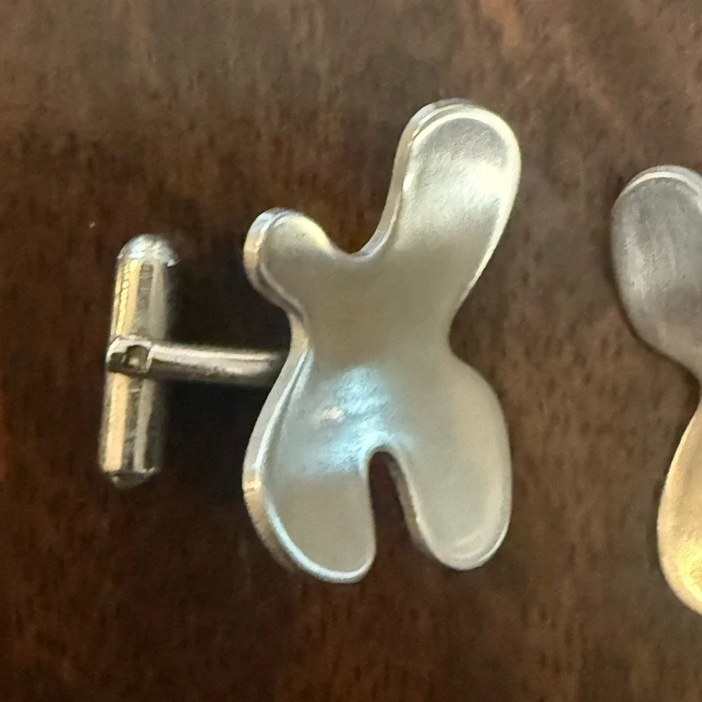 Mens Abstract Blob Cufflinks Silver Tone Unique Modern‎ Funky Fashion